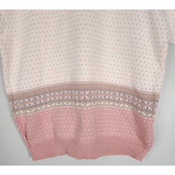 Vintage Frankenmuth Woolen Mill Sweater Small Pink Heart Fair Isle Cottagecore - Picture 4 of 12